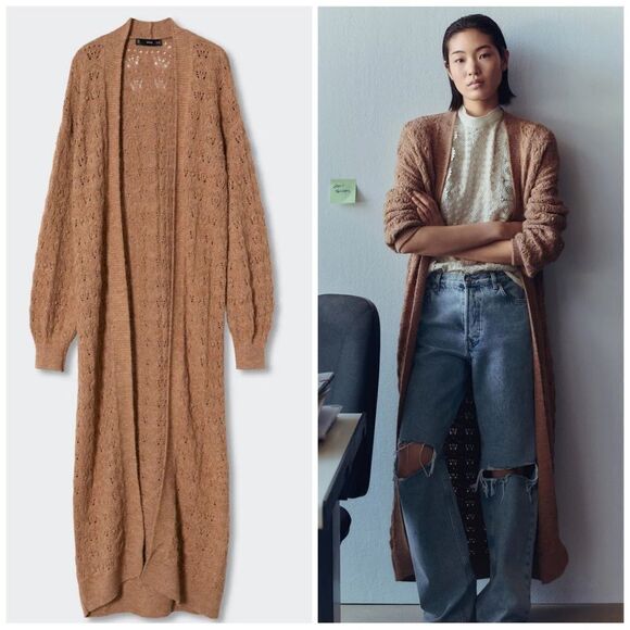 Mango Openwork Long Cardigan New - Picture 1 of 8